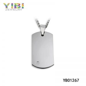 Cubic Zirconia Inlay Tungsten Dog Tag Pendant