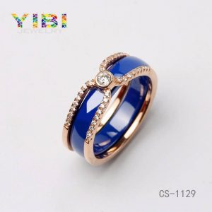 Blue High-tech Ceramic Silver Ring with Rose Gold Plated