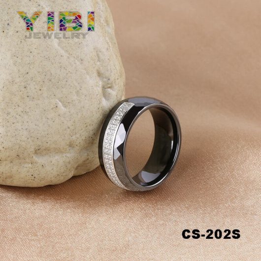 Faceted Cutting High-tech Ceramic Silver Ring Big Picture Show