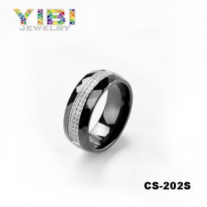 Faceted Cutting High-tech Ceramic Silver Ring