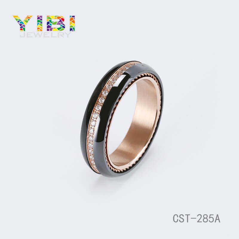 Black Ceramic Rose Gold Plated Silver Ring