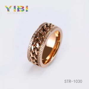 Stainless Steel Cowboy Chain Ring & Rose Gold Plated