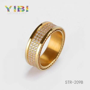 Polished Stainless Steel CZ Ring With Gold Plated