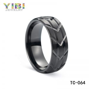 Brushed Finish Black Tungsten Ring & Polished Grooves