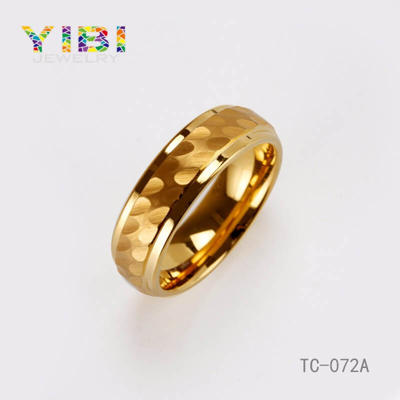 Gold Plated Hammered Tungsten Ring