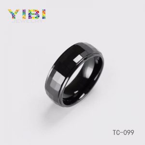 Faceted Black Tungsten Carbide Ring & Polished Step Edge