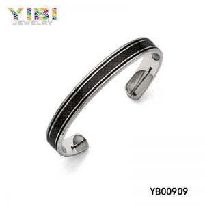 Black Carbon Fiber Inlay Surgical Stainless Steel Bangle