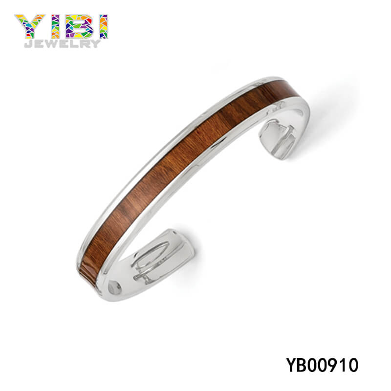 Koa Wood Inlay Surgical Stainless Steel Bangle