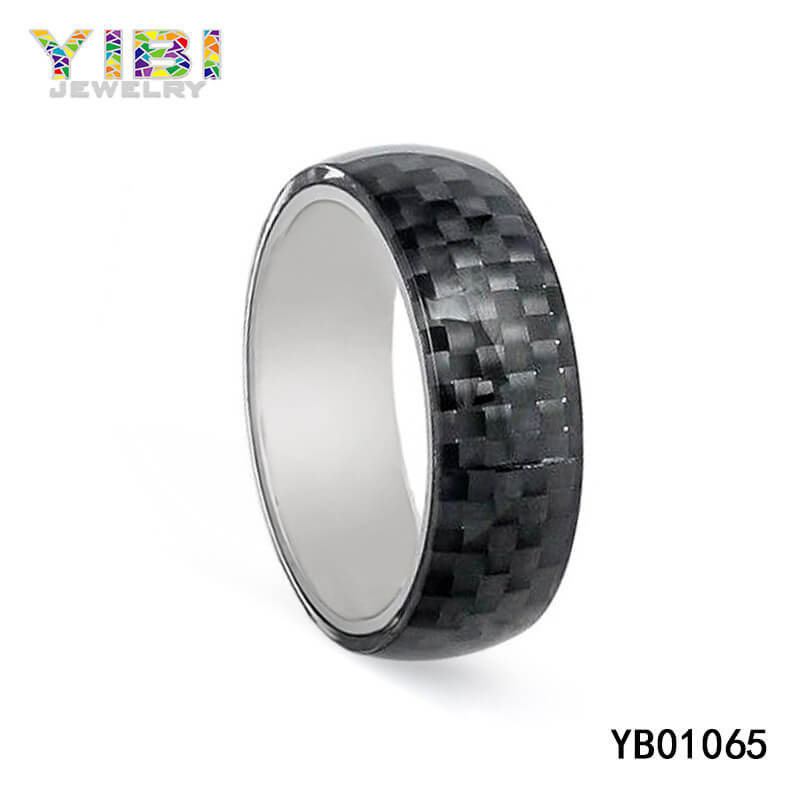 Tungsten Black Carbon Fiber Domed Ring