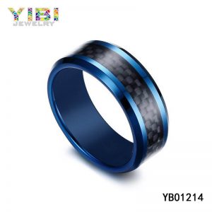 Blue Tungsten Carbide Ring With Carbon Fiber Inlay