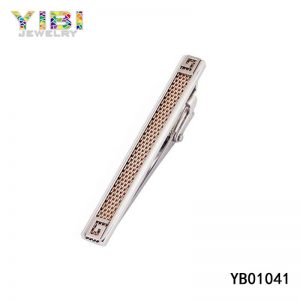 Stainless Steel Tie Clip & Rose Gold Plated Mesh Inlay