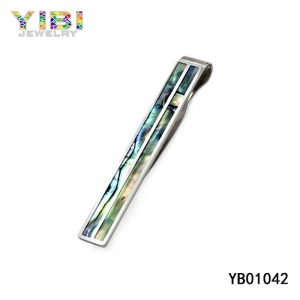 Surgical Stainless Steel Tie Clip & Abalone Shell Inlay