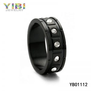 Custom Jewelry Supplier Black Stainless Steel CZ Ring