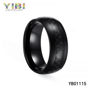 Domed Black Stainless Steel Carbon Fiber Ring