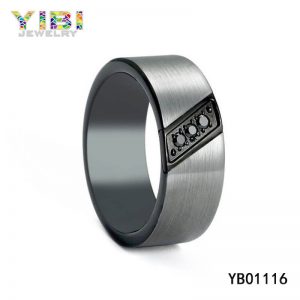 Brushed 316L Stainless Steel Ring With Black CZ Inlay