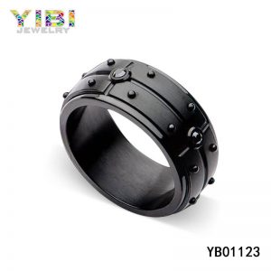 Black Brushed Stainless Steel Ring With CZ Inlay