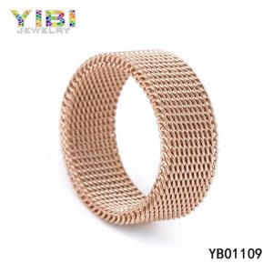 316L Stainless Steel Mesh Ring With Rose Gold Plated