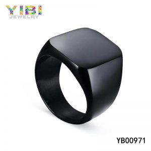 Surgical Stainless Steel Signet Ring With Black Plated