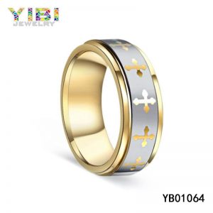 Tungsten Carbide Cross Ring with Gold Plated