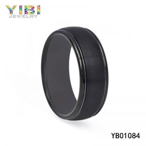 Black Brushed Tungsten Carbide Ring with Polished Edges