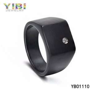 CZ Inlay Black 316L Stainless Steel Signet Ring