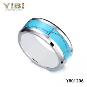 Tungsten Carbide Turquoise Ring with Polished Beveled Edges