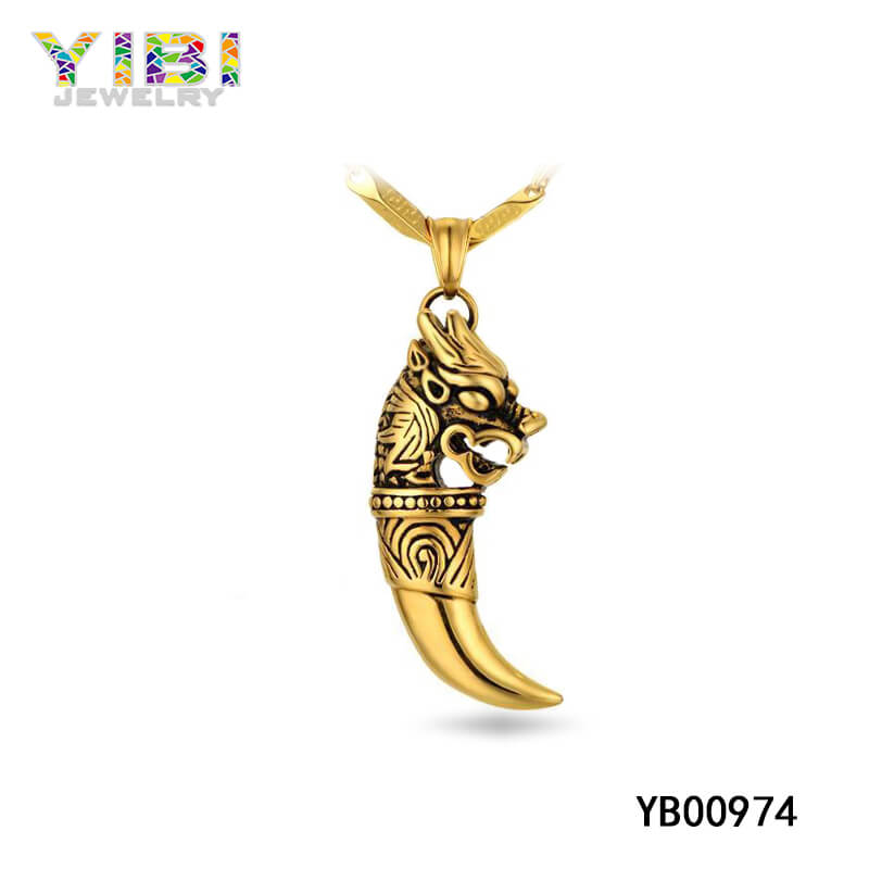 Gold Plated 316L Stainless Steel Wolf Tooth Pendant