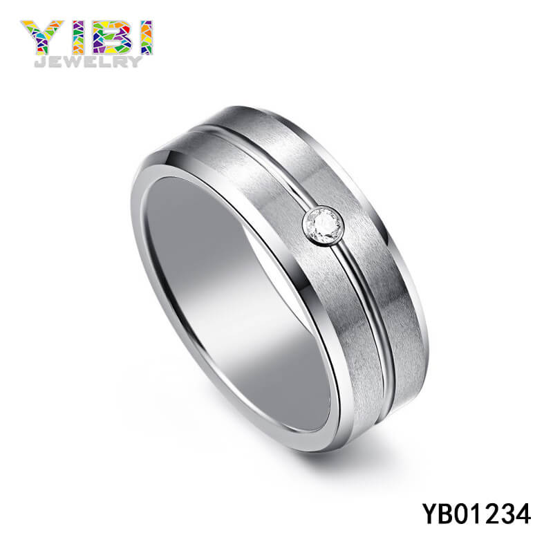 Brushed Tungsten CZ Ring