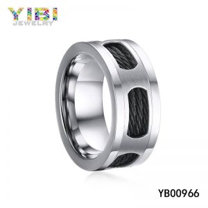 316L Stainless Steel Cable Ring with IP Black Plated