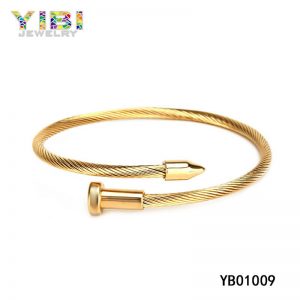 316L Stainless Steel Cable Bangle with Gold Plated