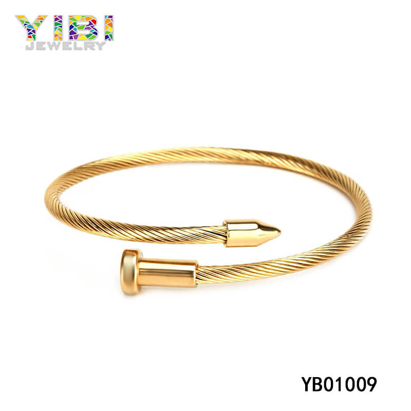 Gold Plated 316L Stainless Steel Cable Bangle