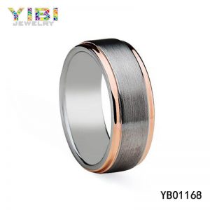 Men’s Brushed Tungsten Ring with Rose Gold Step Edges