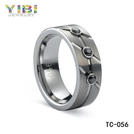 Tungsten Rings Burnished with Diamonds
