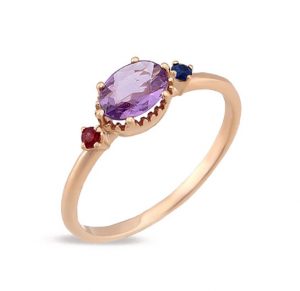 Zirconia Violet Love Rose Gold & Silver Ring
