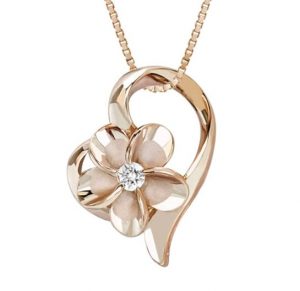Zirconia flower heart Rose Gold Silver Necklace